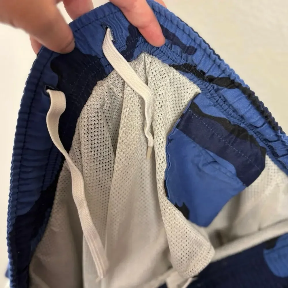 Vintage Midcoast Men's Size Small Drawstring Blue White Camo Swim Shorts Trunks